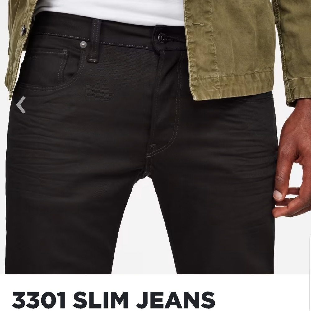 NWOT G-Star RAW 3301 Slim Black Button-up Youth Jeans (W24xL30)